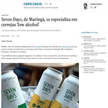 Cerveja Seven Days baixa teor alcoólico e baixa caloria Folha de São Paulo Copo Cheio Cerveja Low Alcohol