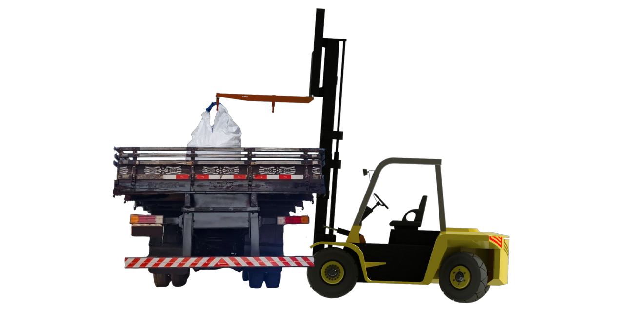 Demonstrativo de alcance do gancho esterno do suporte estendido até o centro de carrocerias de caminhhão.