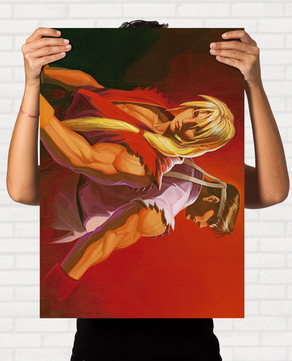 Quadro Street Fighter Zero/Alpha Ryu e Ken ARTE - Pôster Arcade