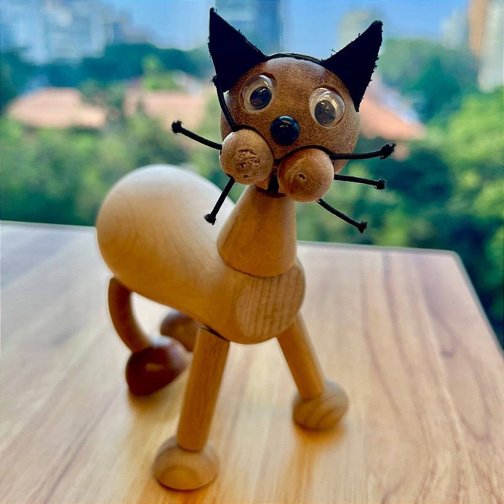 Gato Bacana - Brinquedo de Madeira Articulado