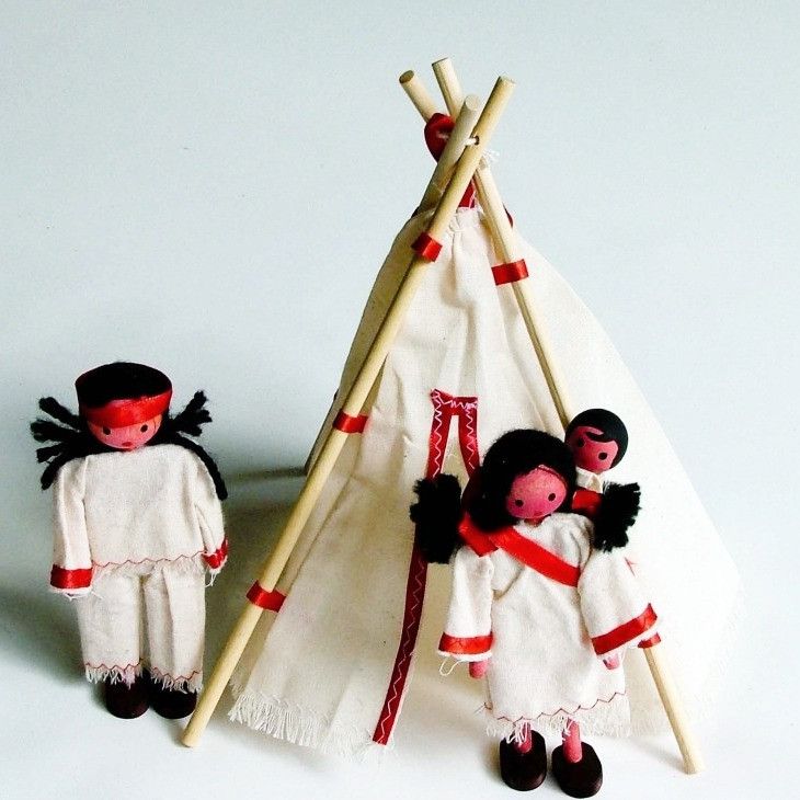 Kit Indígena com Índio, Índia, Bebê e Tenda