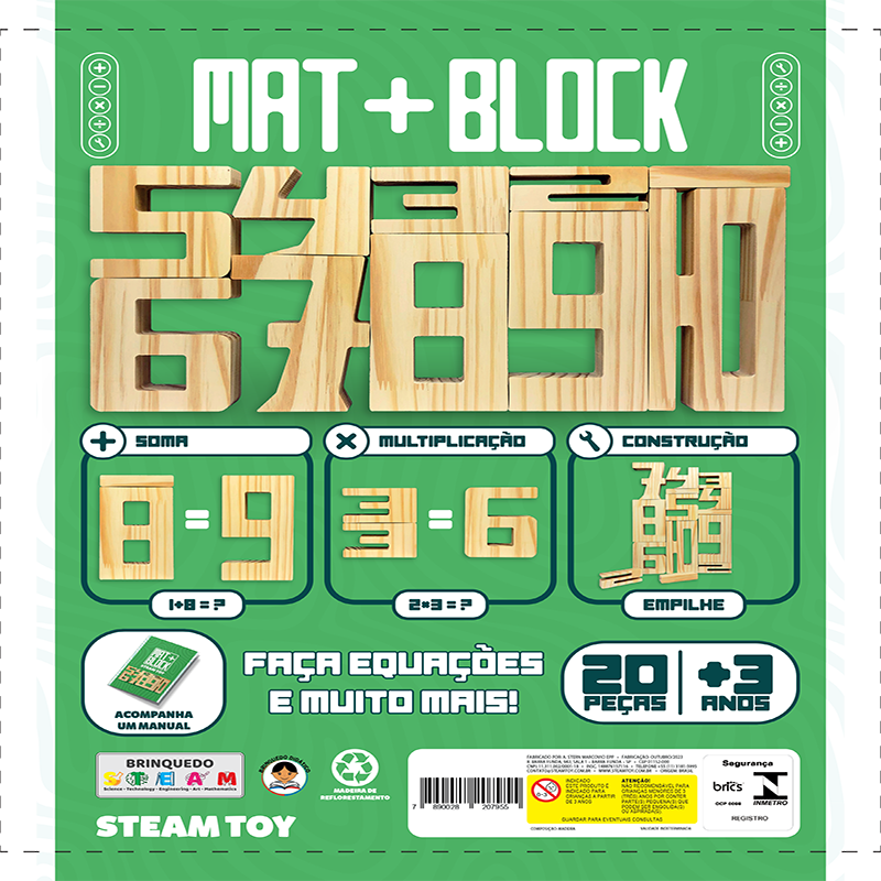 Mat+Block 20 Peças - Jogo Educativo de Números em Madeira