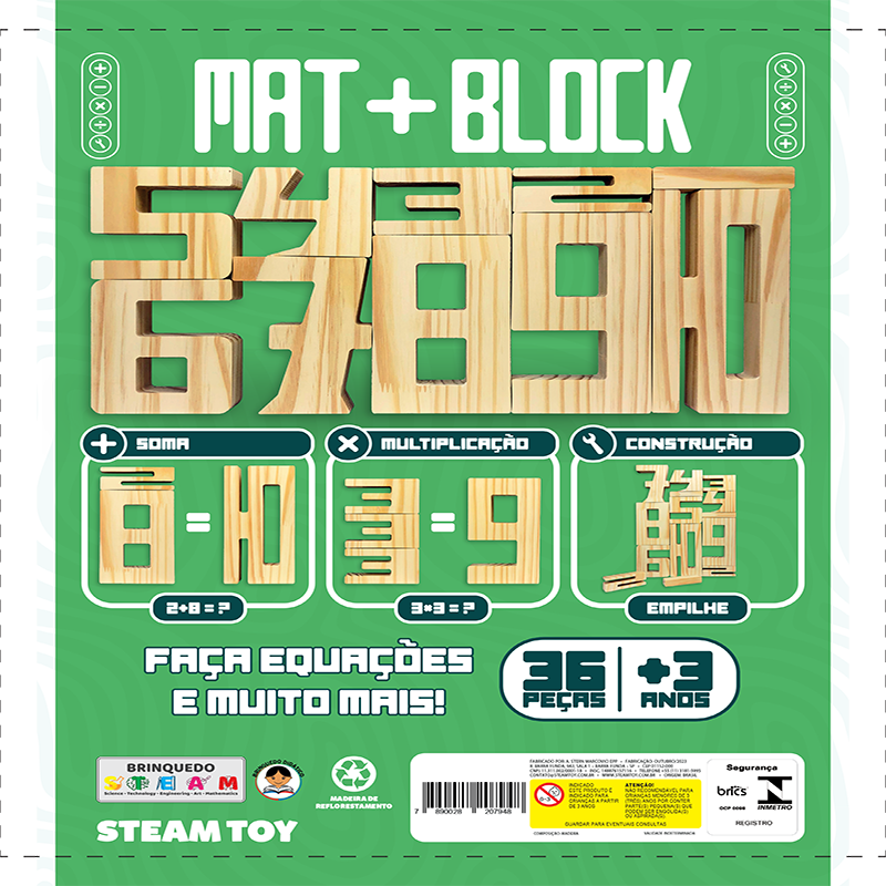 Mat+Block 36 Peças - Jogo Educativo de Números em Madeira
