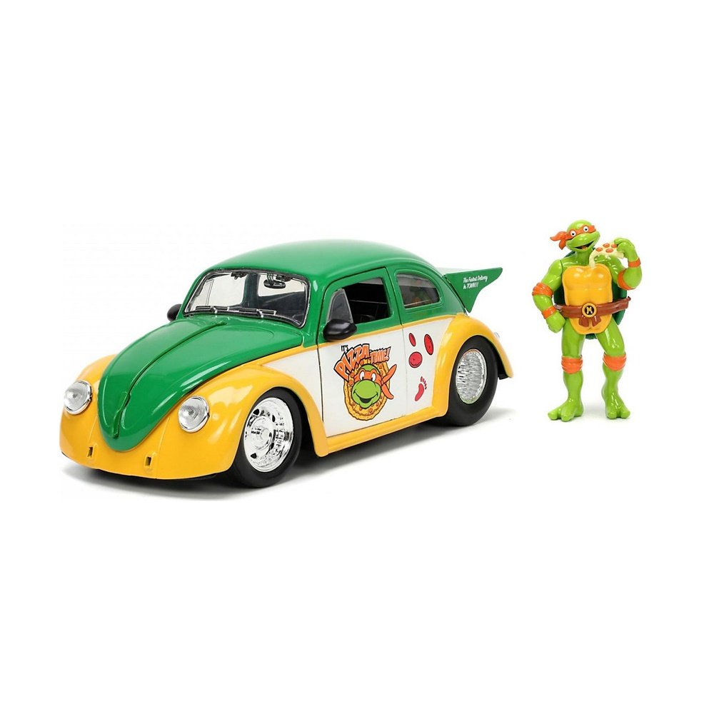 Miniatura Volkswagen Drag Fusca 1959 Tartarugas Ninja com Figura Michelangelo - Escala 1:24
