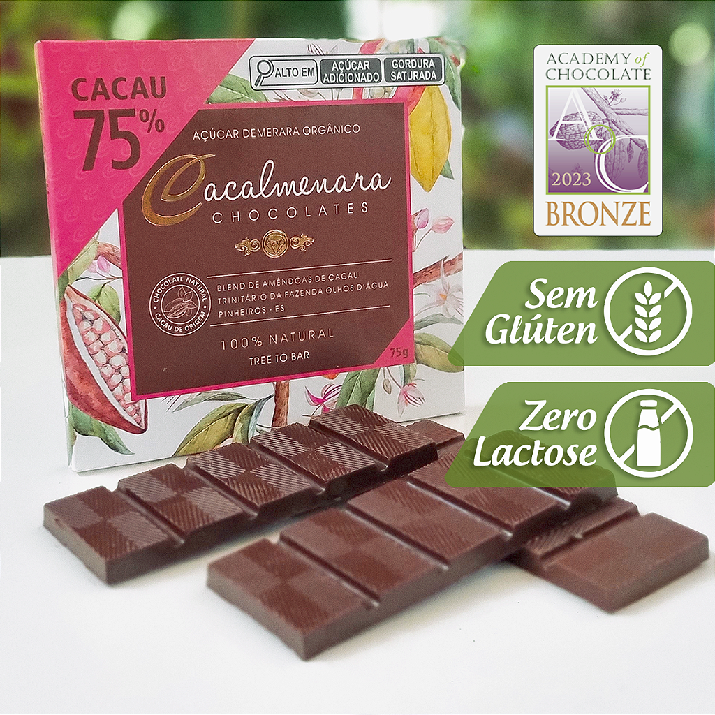 Caixa de Chocolate 75% Cacau - 75g - Cacalmenara Chocolates