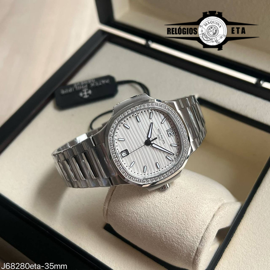 PATEK PHILIPPE NAUTILUS FEMININO BRANCO COM BRILHANTE ETA J68280