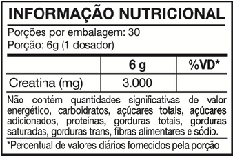 Informação nutricional Creatina Efervescente Maçã Verde