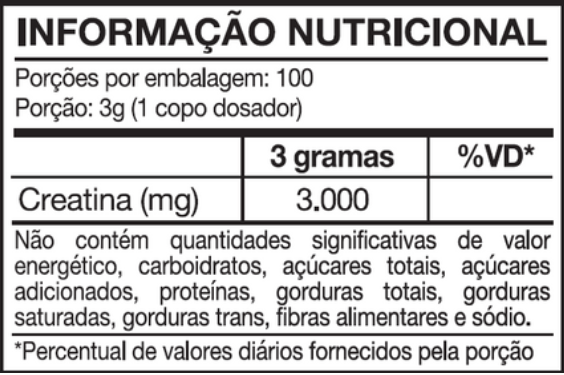 Informação nutricional Creatina Isolada Dose Máxima