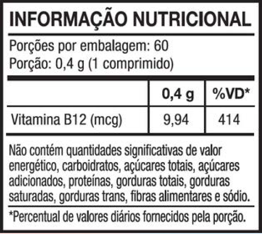 Informação nutricional Vitamina B12
