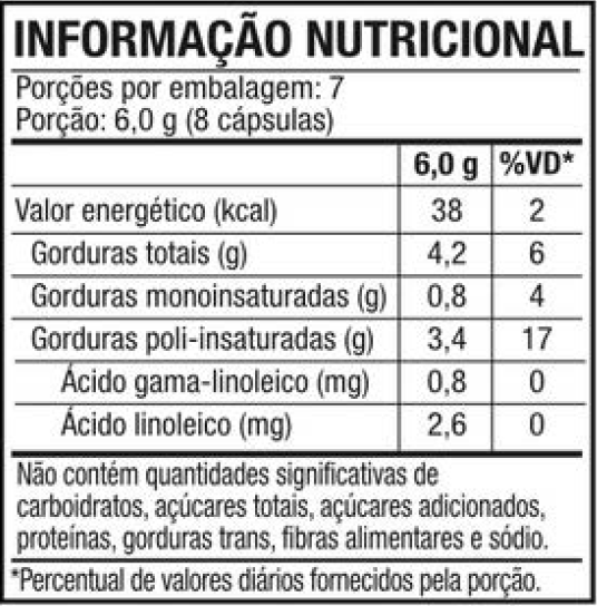 Informação nutricional Óleo de Prímula