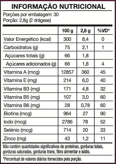 Tabela Nutricional Vênus Hair Skin