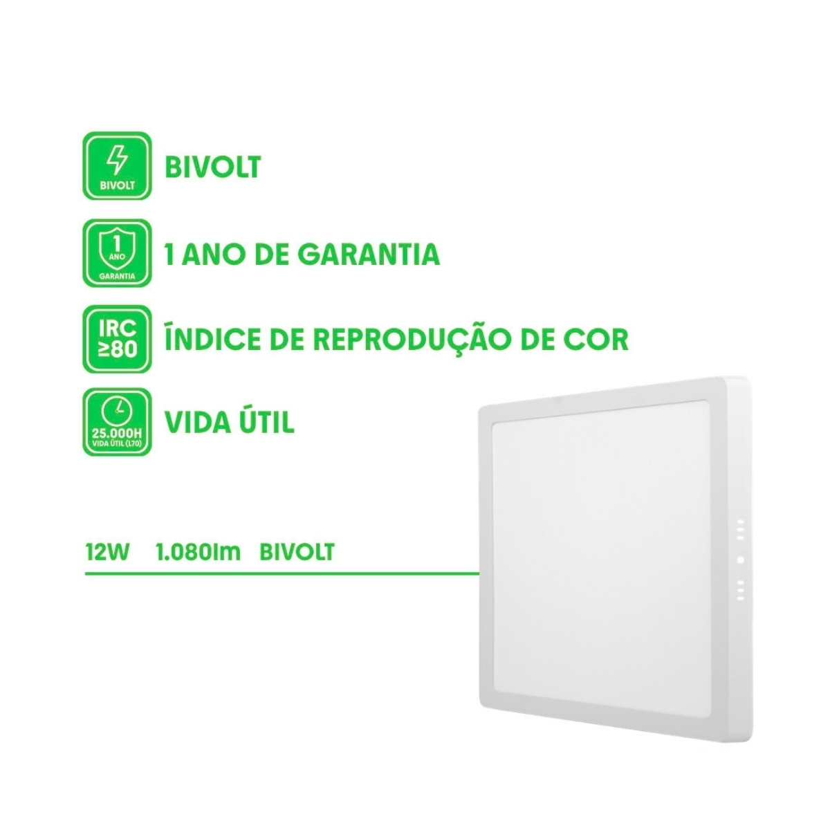 Design slim e cor branca do painel LED de sobrepor 12W Blumenau