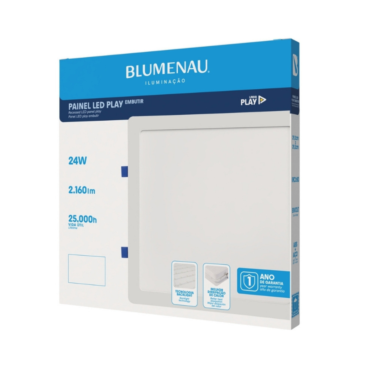 Painel de LED 24W Play Quadrado Embutir Bivolt Branco Blumenau