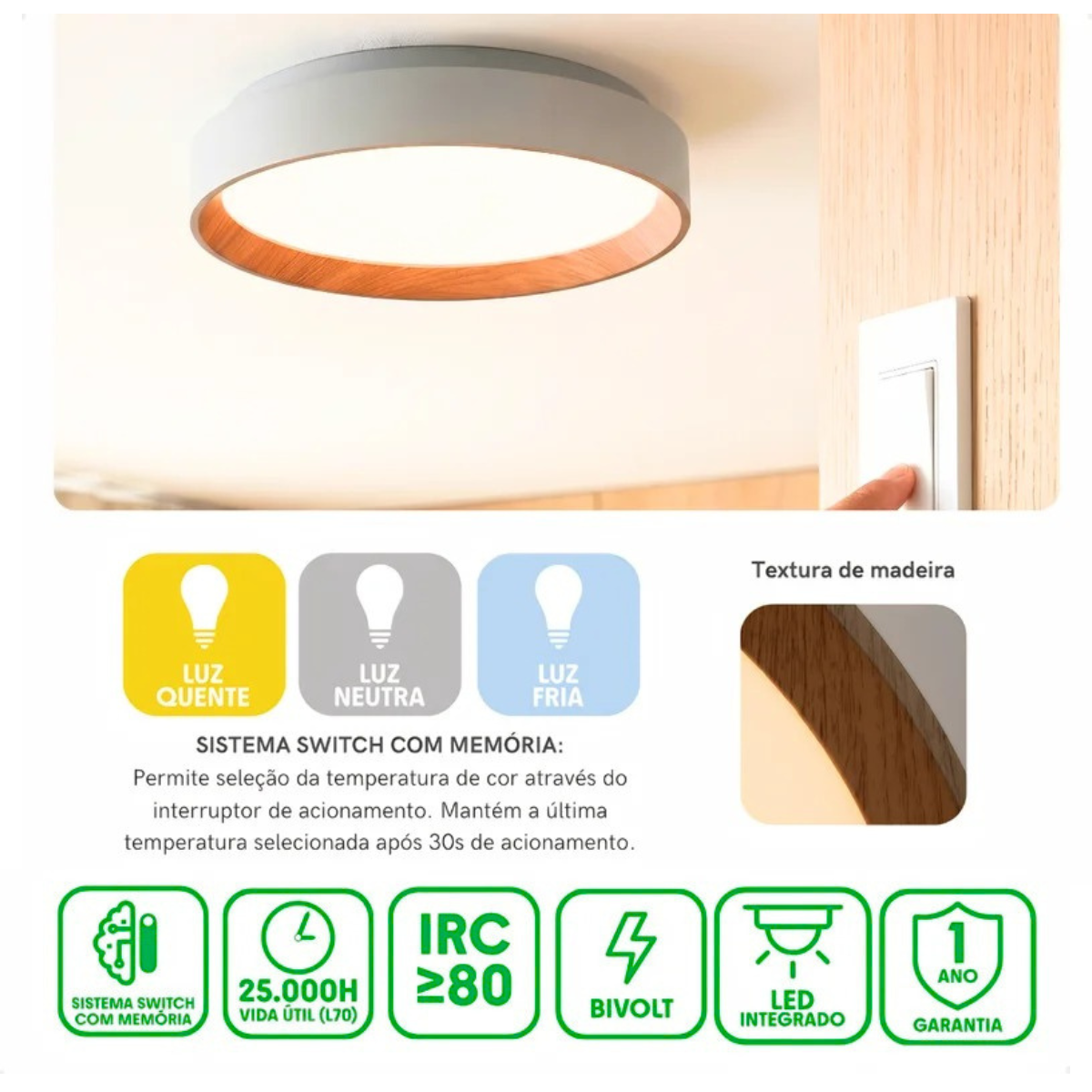 Luz uniforme do plafon LED Arbos 48W Blumenau branco