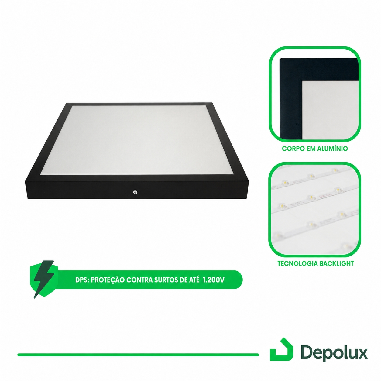 Detalhes do Painel LED Sobrepor 32W Preto Blumenau