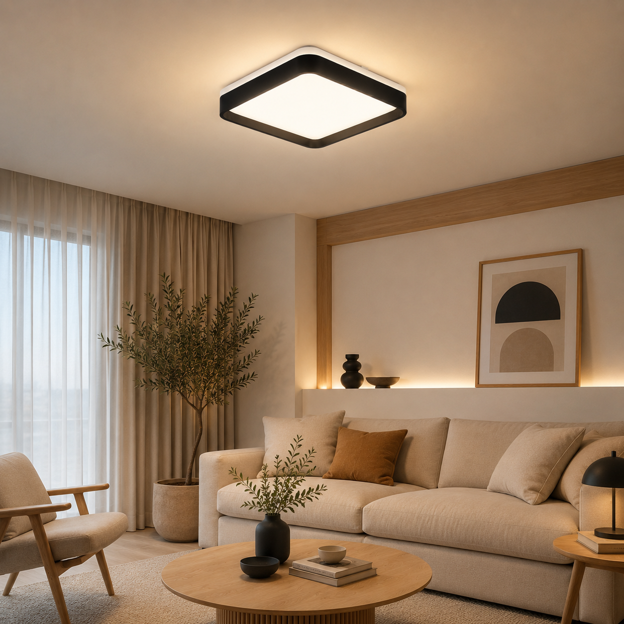 Plafon LED Duetto Quadrado 28cm 18W Bivolt Temperatura de Cor Ajustável Amadeirado Blumenau
