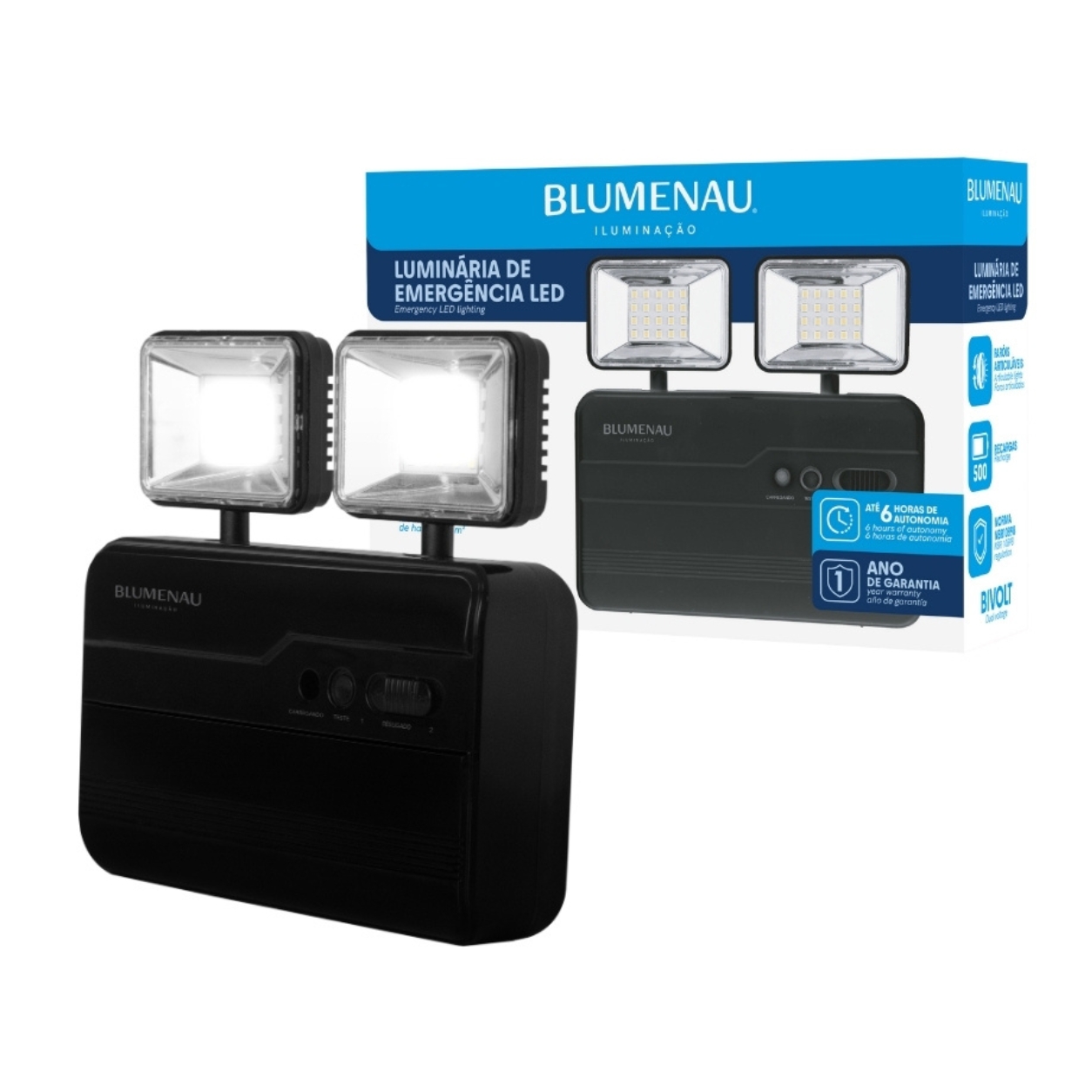 Luminária de Emergência LED 2 Faróis 5W 1200lm Preto Bivolt Blumenau