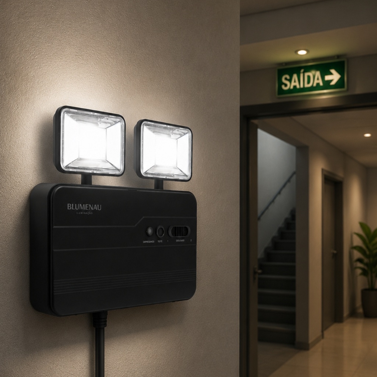 Bateria e autonomia da luminária de emergência LED Blumenau