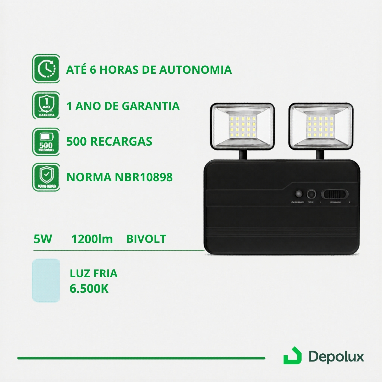 Construção em ABS e kit de fixação da luminária de emergência LED Blumenau