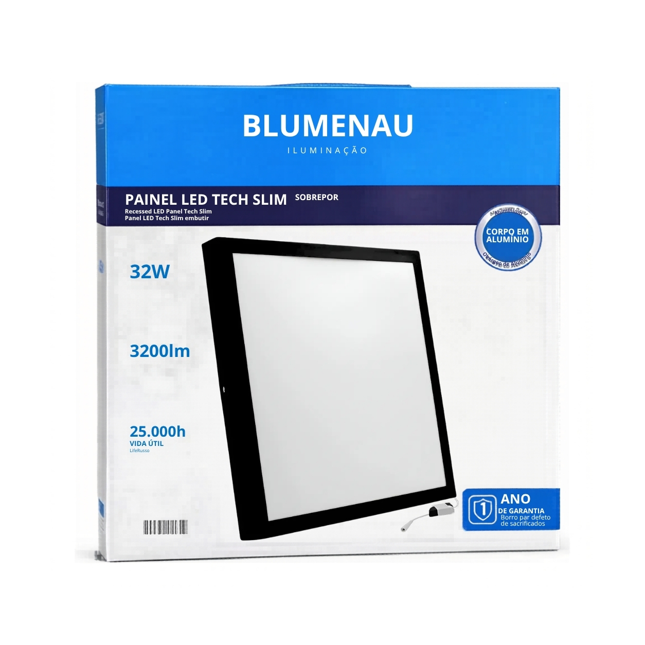 Painel de Led 32W 40x40cm Quadrado Sobrepor Preto Bivolt Blumenau