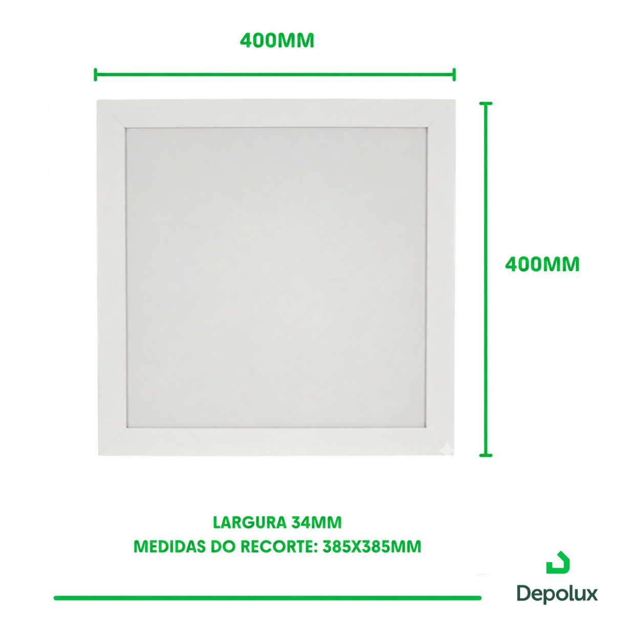 Medidas do Painel Backlight LED 32W Blumenau 400x400mm recorte 385x385mm