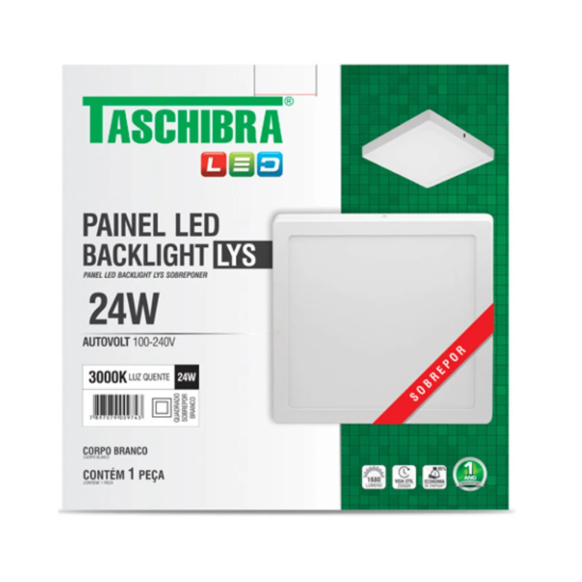 Painel de LED Quadrado 24W Sobrepor Branco Bivolt Taschibra Lys