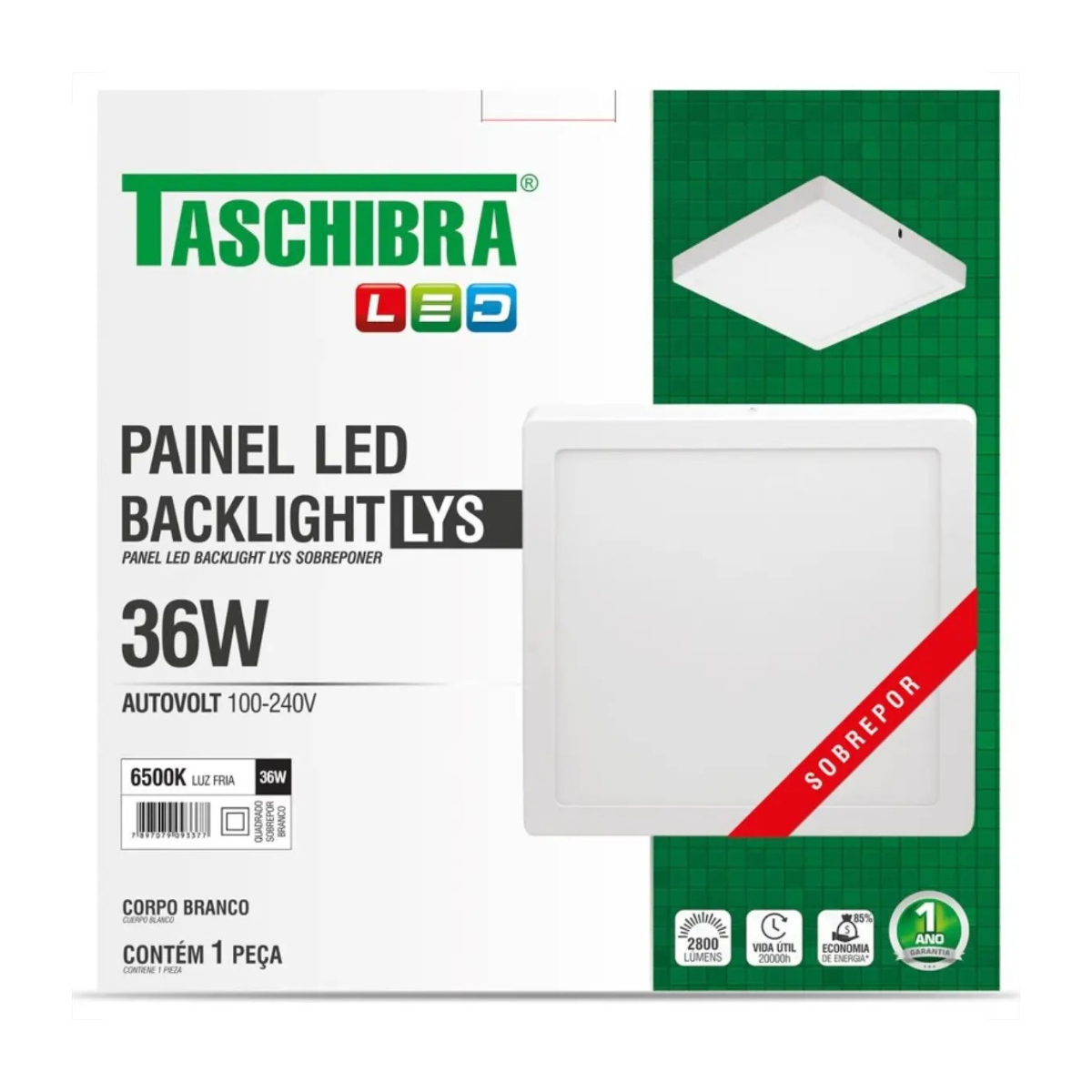 Painel de LED Quadrado 36W Lys Sobrepor Branco Bivolt Taschibra