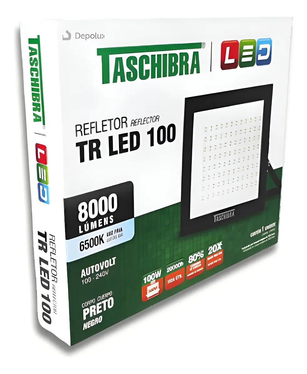 Refletor LED 100W Holofote Externo IP65 Slim Luz Fria 6500K Taschibra