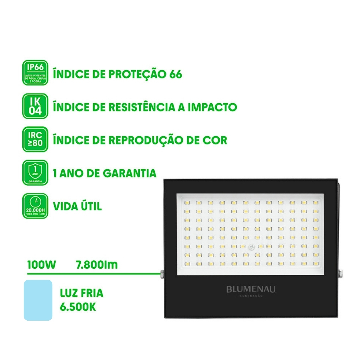 Design slim em alumínio e vidro do refletor LED 100W Blumenau