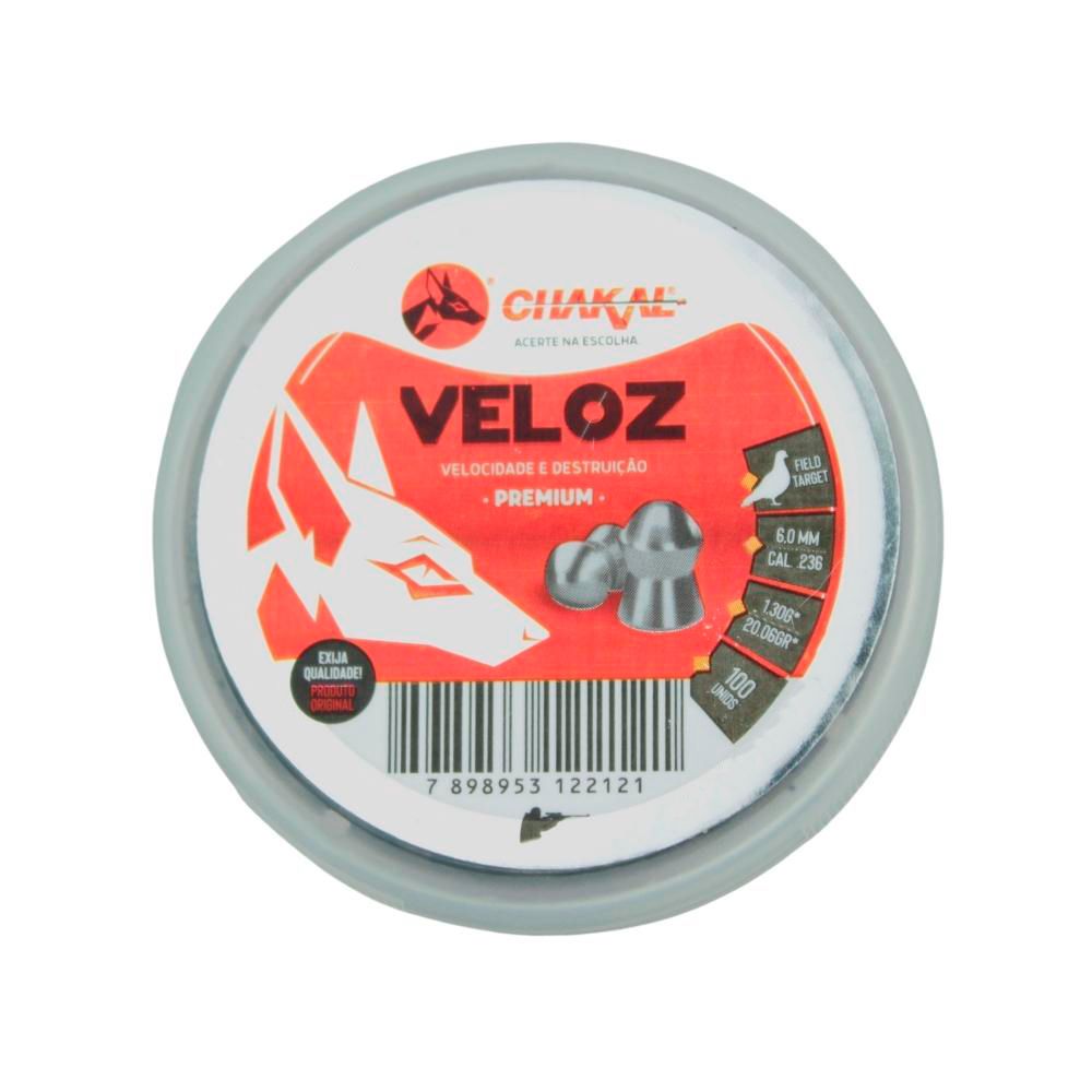 Chumbinho Veloz 20.06 Grains 6.0mm 100un. - Chakal - Dispropil