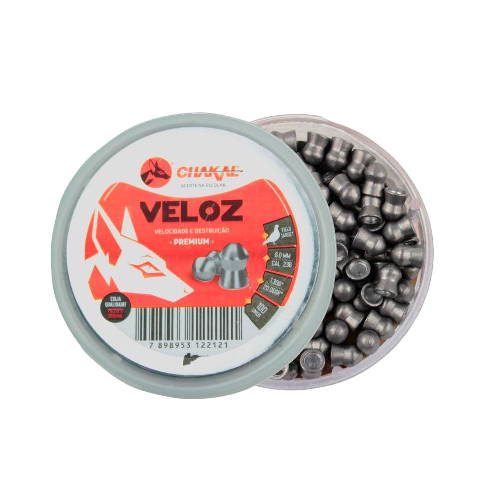 Chumbinho Veloz 20.06 Grains 6.0mm 100un. - Chakal - Dispropil
