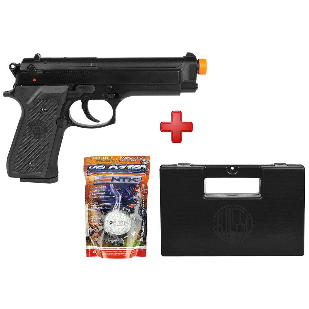 Pistola Airsoft Spring KWC Beretta M92 + Case Maleta + BBs Nautika