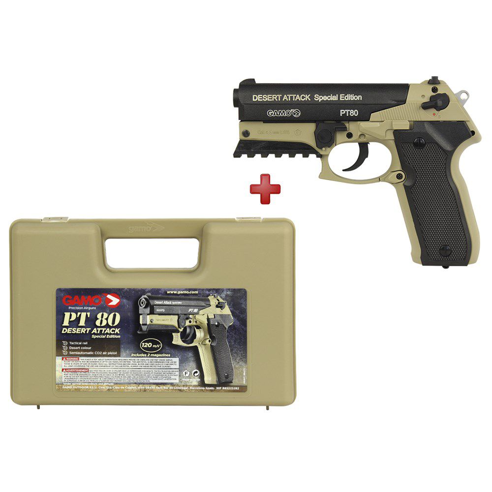 Pistola de Pressão CO2 Gamo PT-80 Desert Attack Semi-metal 4.5mm +