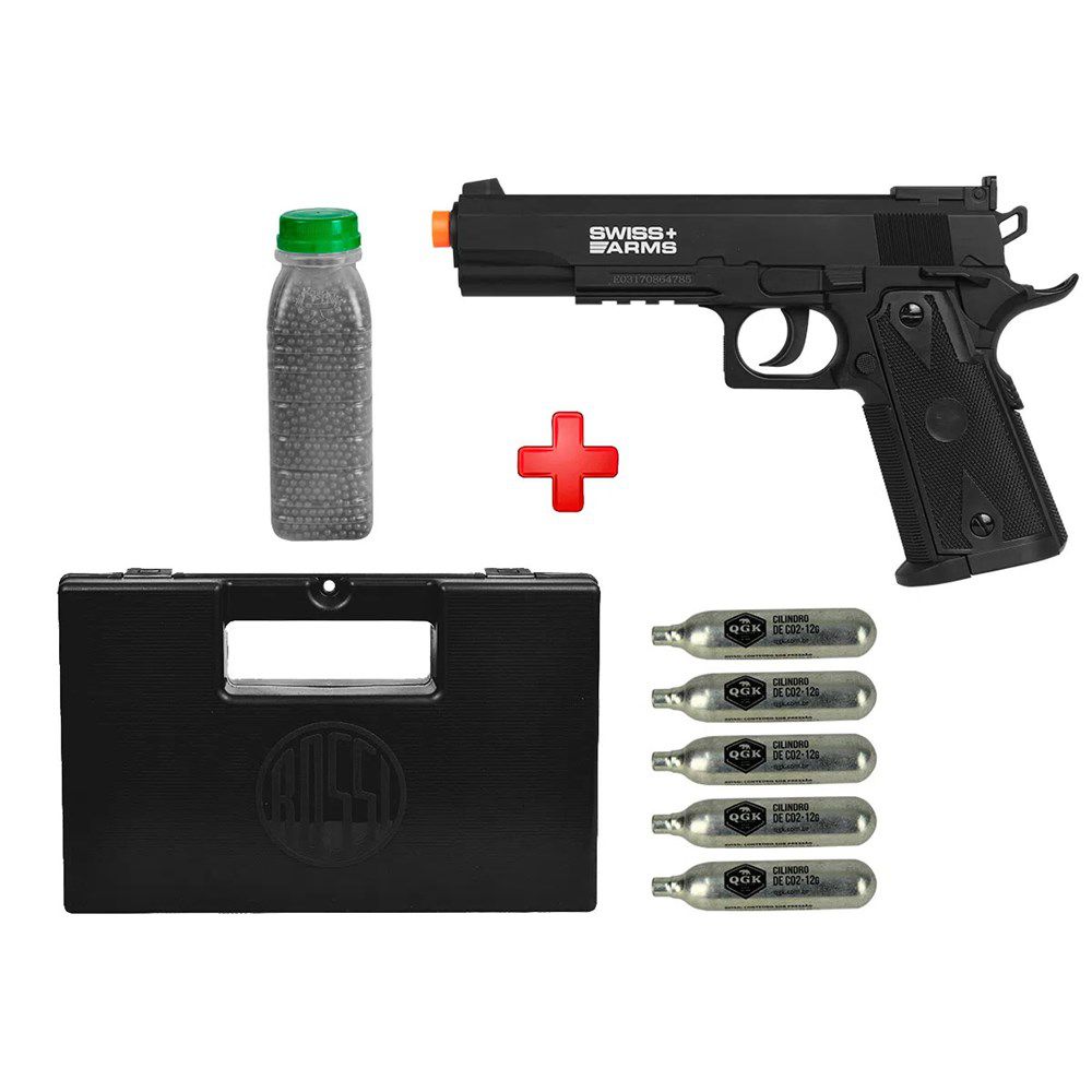 Pistola de Pressão CO2 Swiss Arms P1911 Match 4.5mm + Esferas de