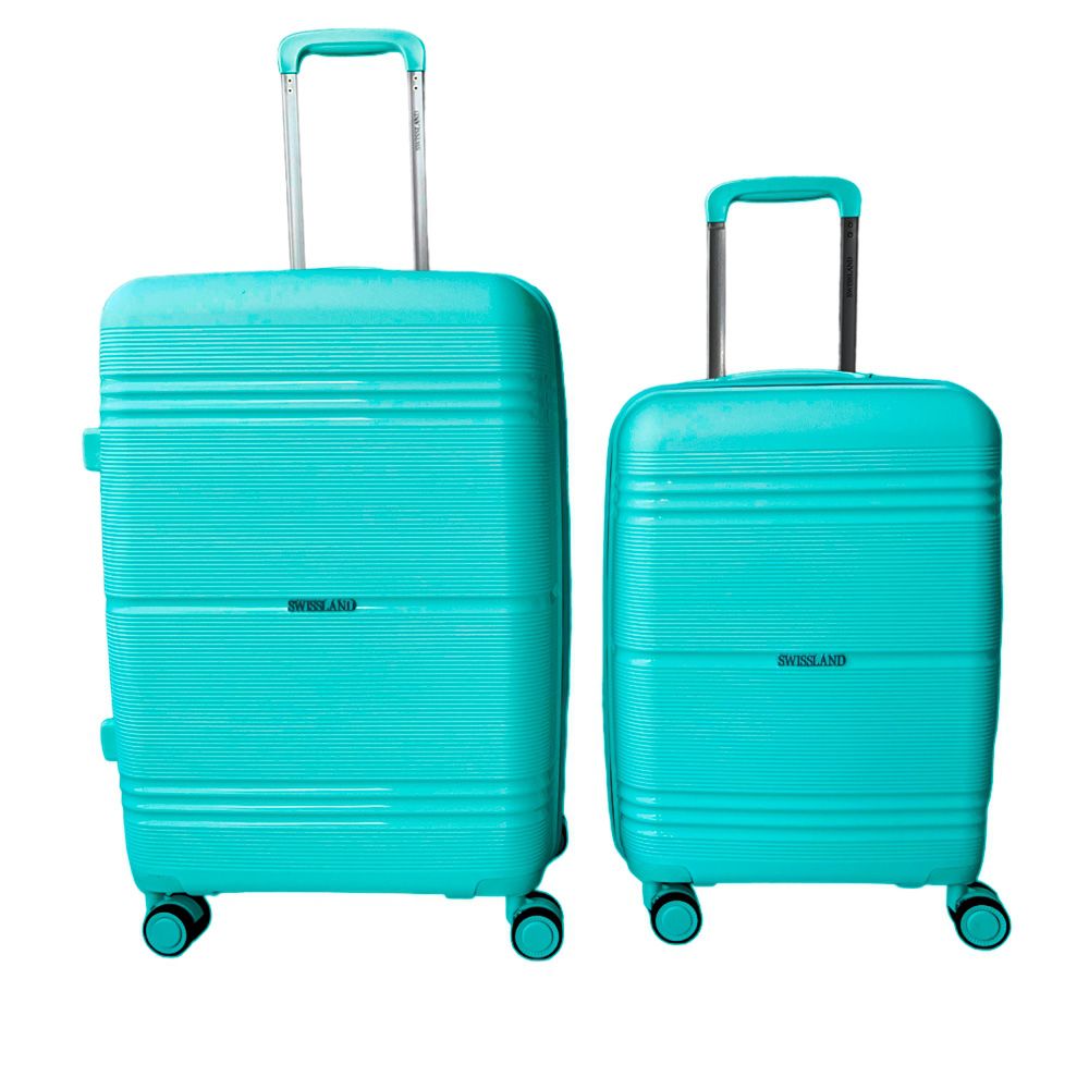 Kit 2 Malas Agua Marinha Azul Claro Roda 360 Cadeado TSA Swissland Dispropil Tiro Esportivo Pesca Camping e Utilidades