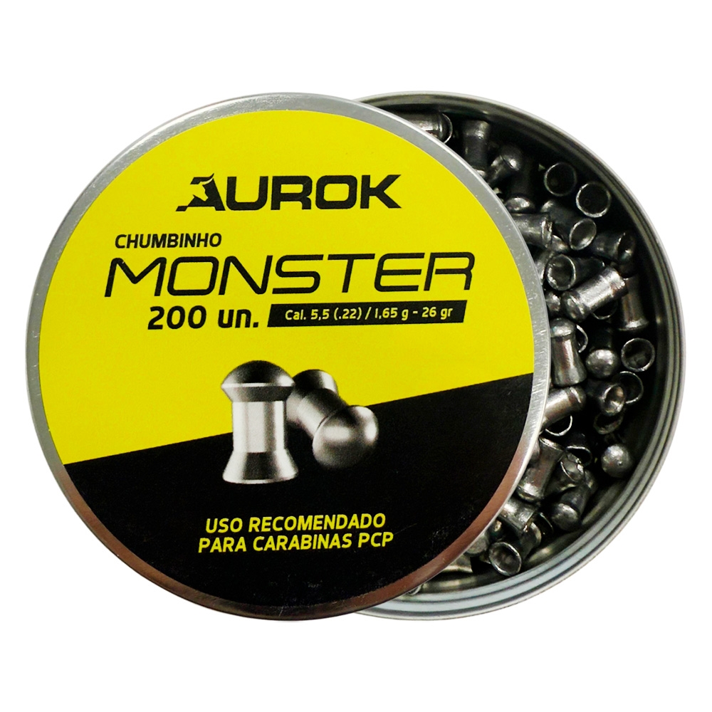 Chumbinho Monster 5.5mm 1.65g 26gr 200un - Aurok - Dispropil: Tiro