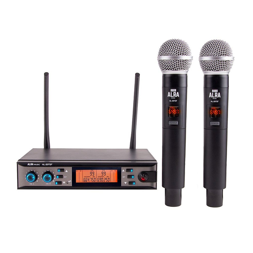 Microfone Sem Fio Alra AL-207SF Duplo Dinâmico Cardióide UHF