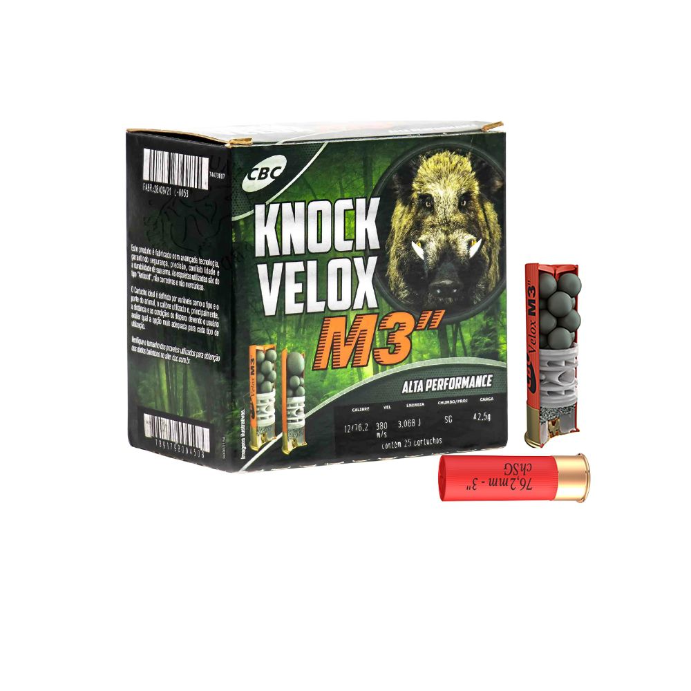 Municao 12/76 CBC KNOCK VELOX M3 - CH-SG - UN - Usina da Pesca