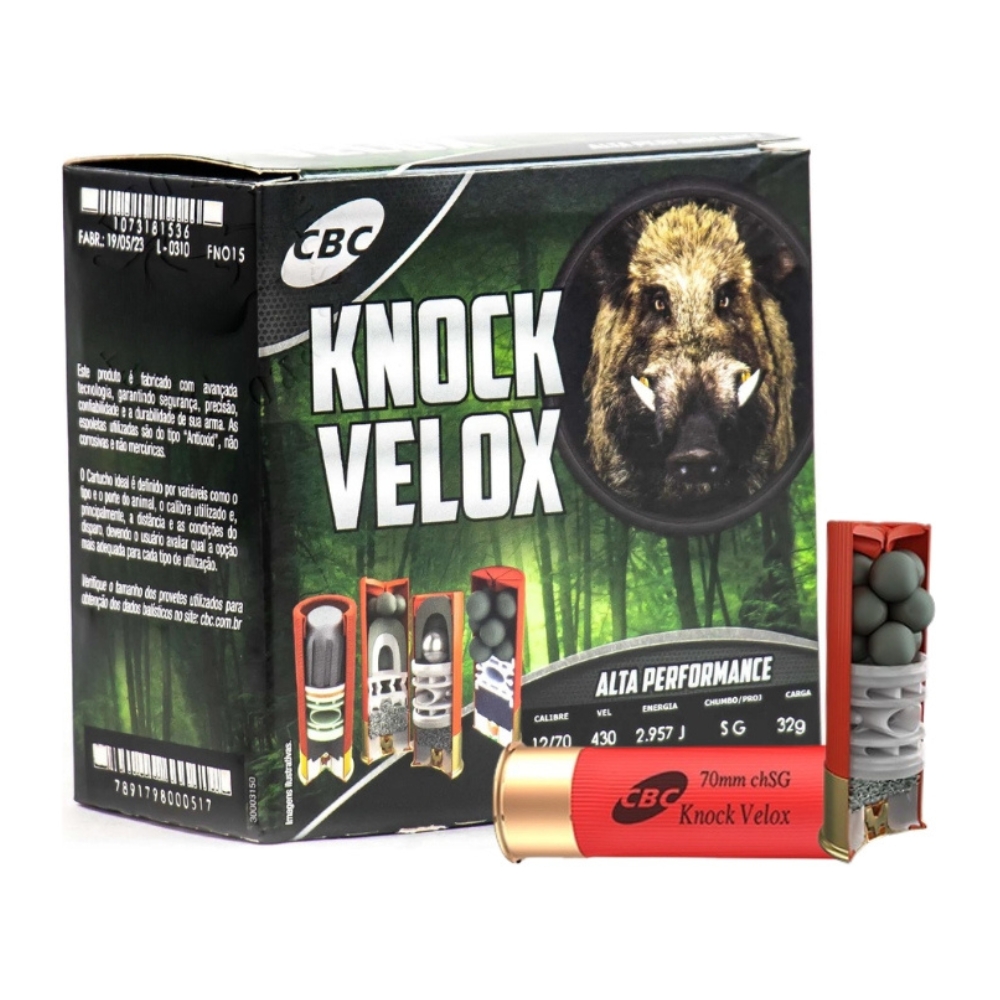 Municao 12/70 CBC Knock Velox CH-SG - UN - Usina da Pesca