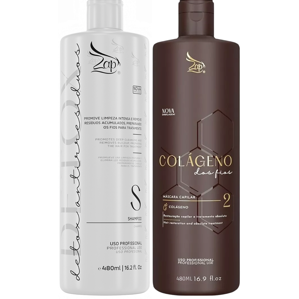 Kit Progressiva Zap Shampoo Detox + Máscara Colágeno dos Fios