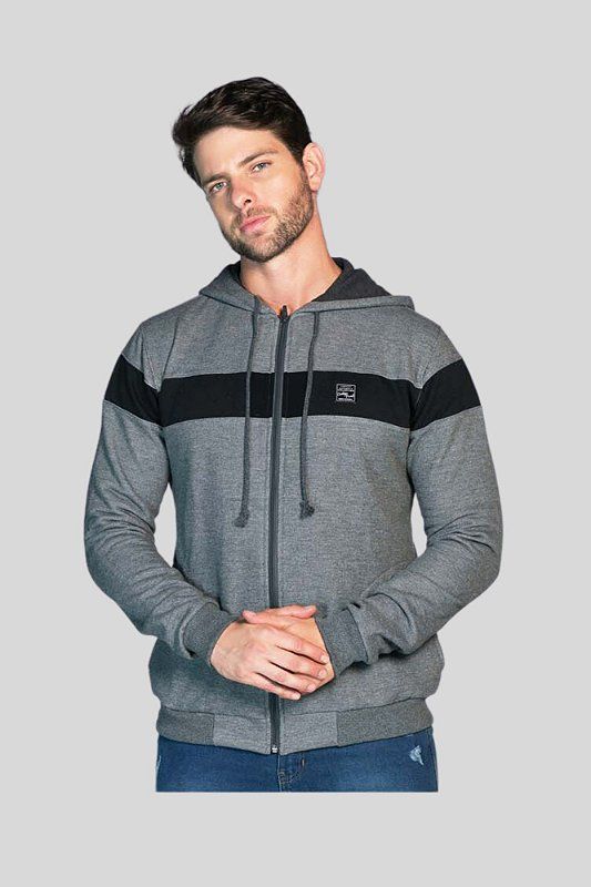 Blusa Masculina Moletom Cinza com Capuz e Zíper Conforto e