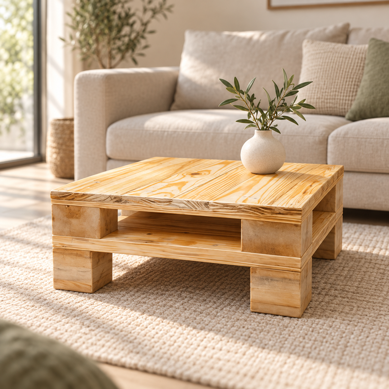 Mesa de centro de pallet de 50 × 50 × 30 cm com tampo fechado