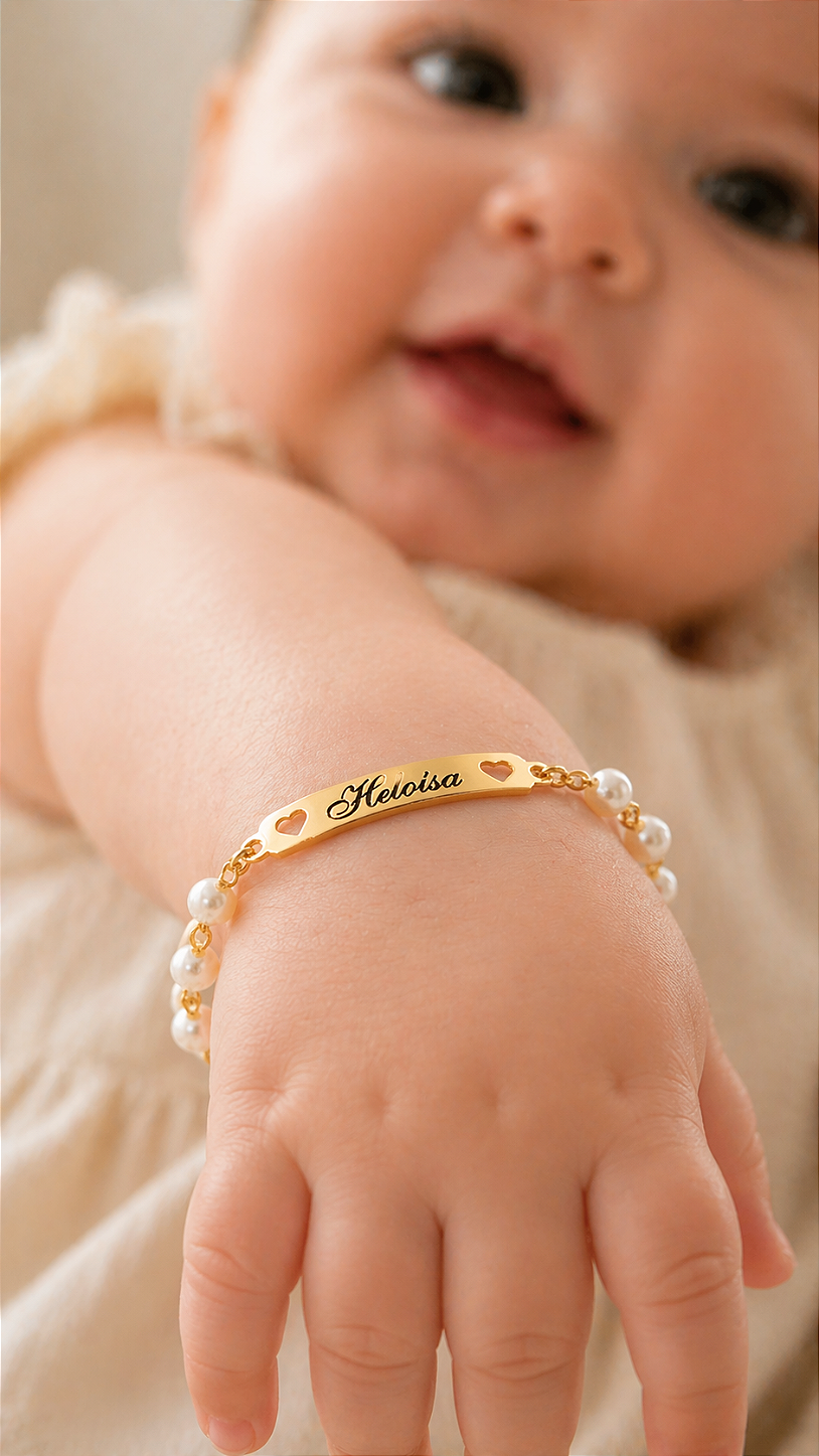 Pulseira baby personalizada com pérolas