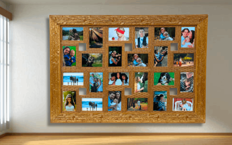 quadro de fotos na parede sala com fotos