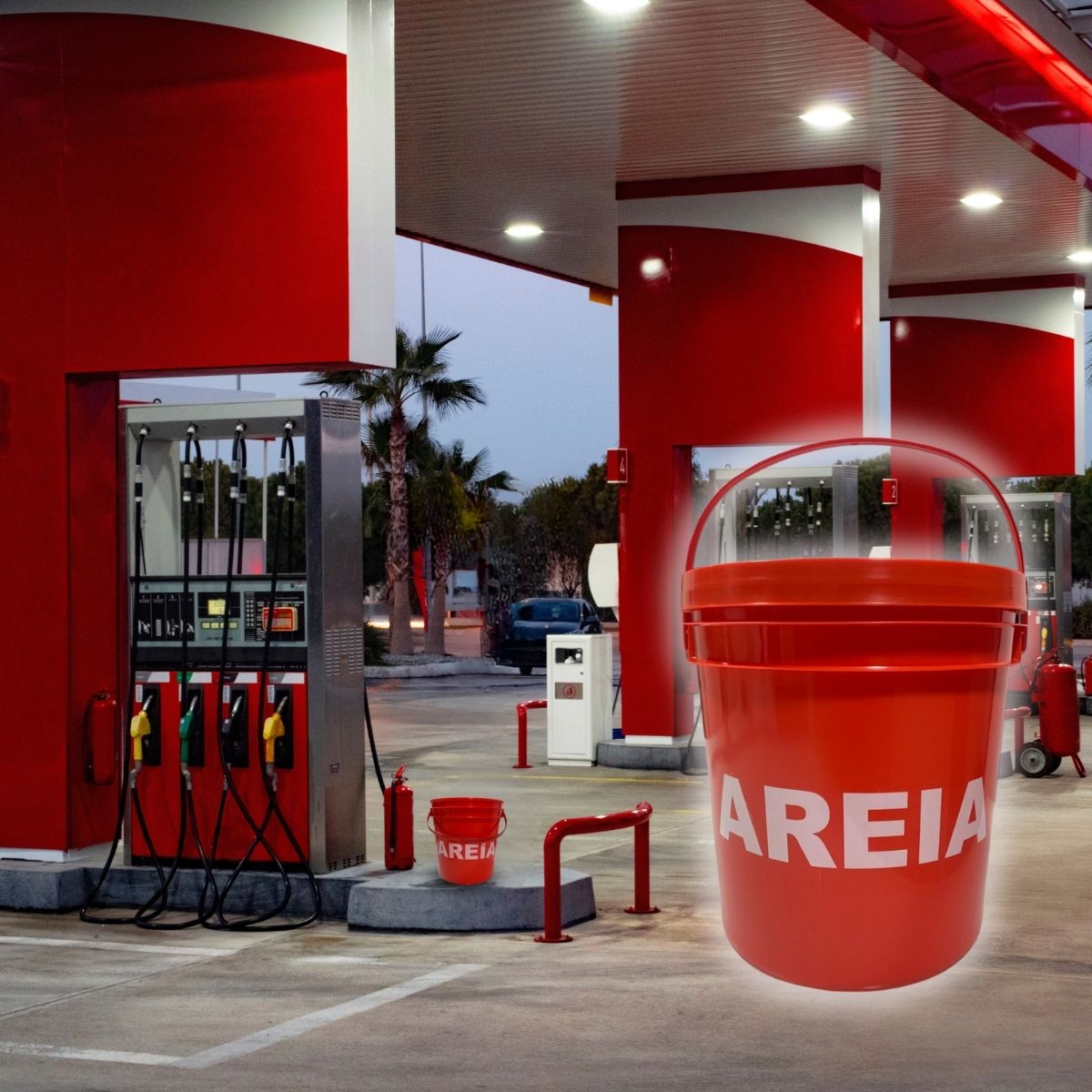 Por que o balde com areia é essencial em postos de gasolina