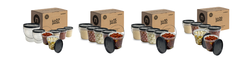 Kits Balde 3.2L com Tampa Preta e Alça Preta Nastripack