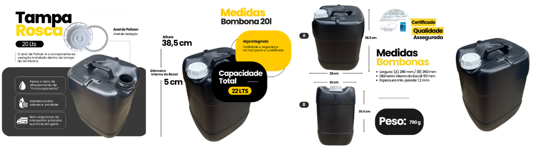 galao 20l reciclado preto com tampa lacre de rosquear com anel interno de vedacao