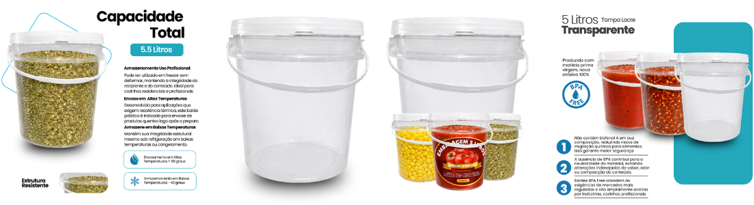 balde 5 litros transparente com tampa lacre