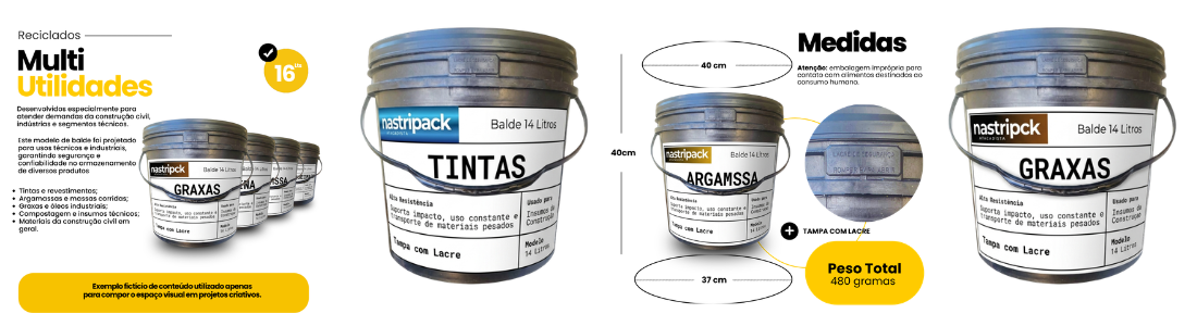 balde 14 litros com tampa lacre e alca plastica nastripack