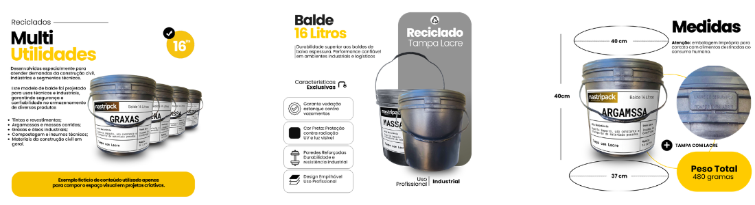 balde 14 litros novo reciclado com tampa lacre nastripack